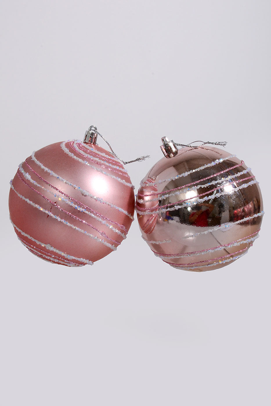 100Mm Plastic Shiny Matt W/Glitter Ornament Pink Box-4