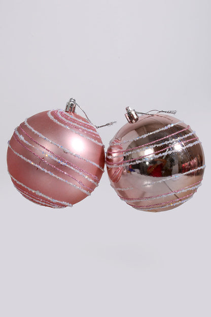 100Mm Plastic Shiny Matt W/Glitter Ornament Pink Box-4