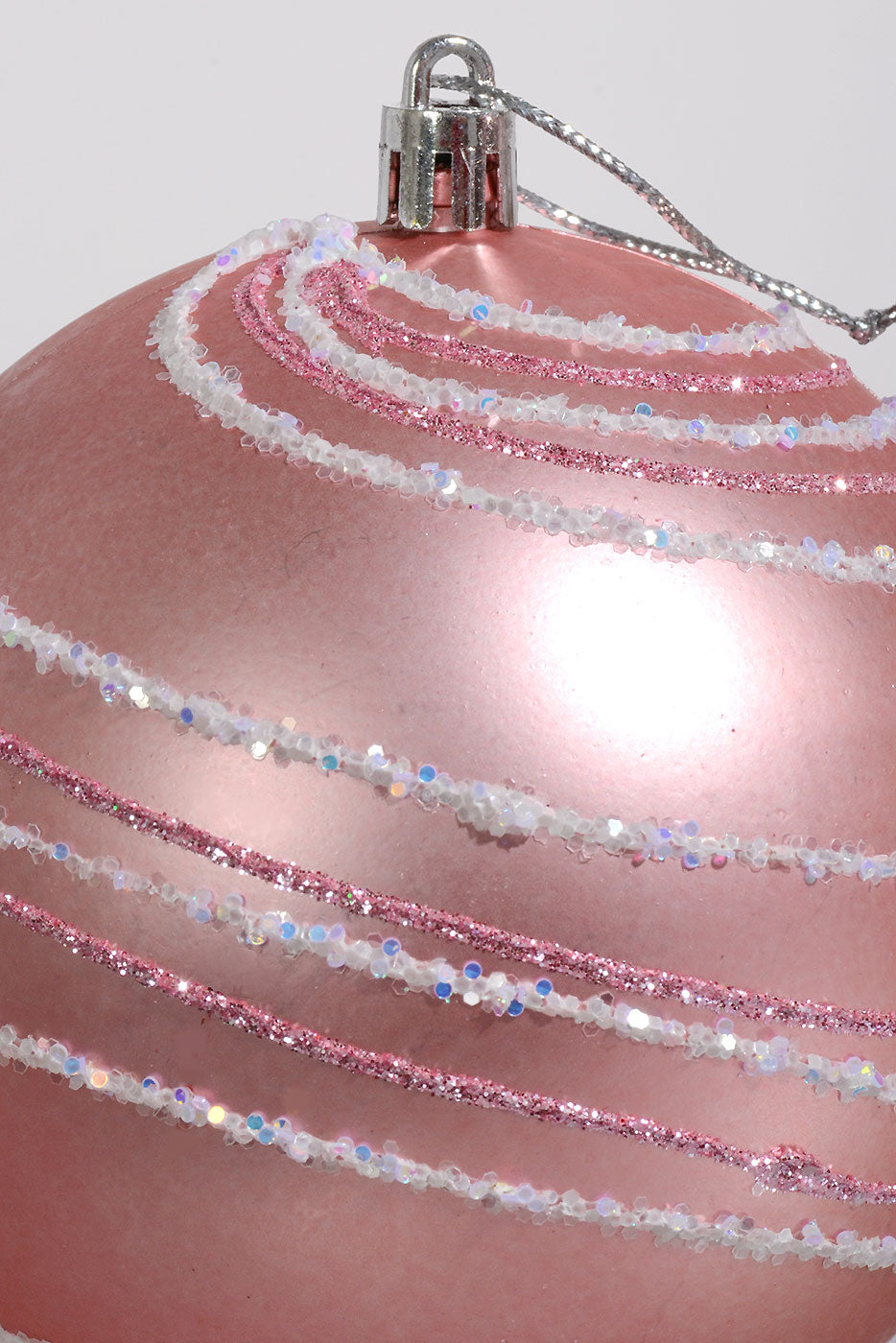 100Mm Plastic Shiny Matt W/Glitter Ornament Pink Box-4