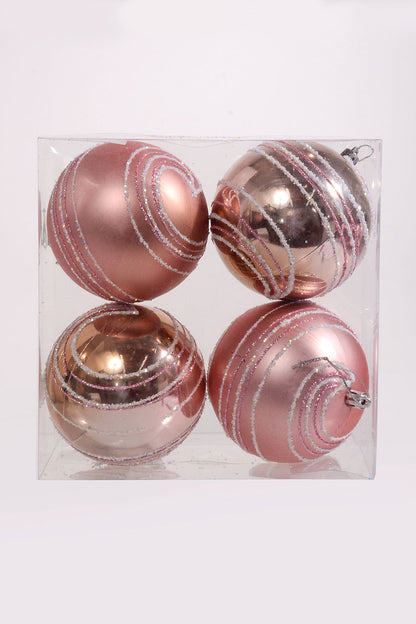 100Mm Plastic Shiny Matt W/Glitter Ornament Pink Box-4