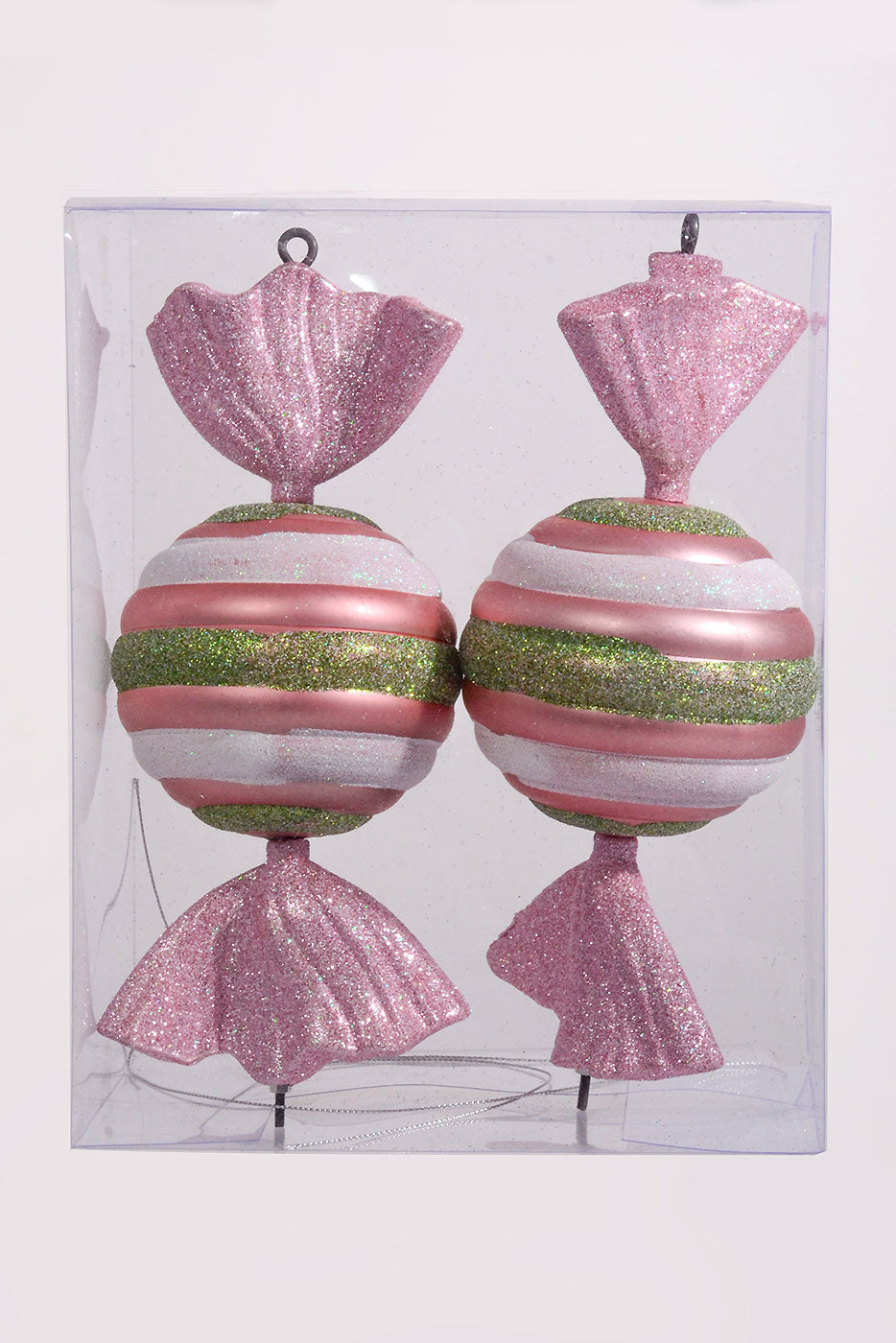 9.5" Plastic Candy Ornament with Glitter Pink/Green Box-2
