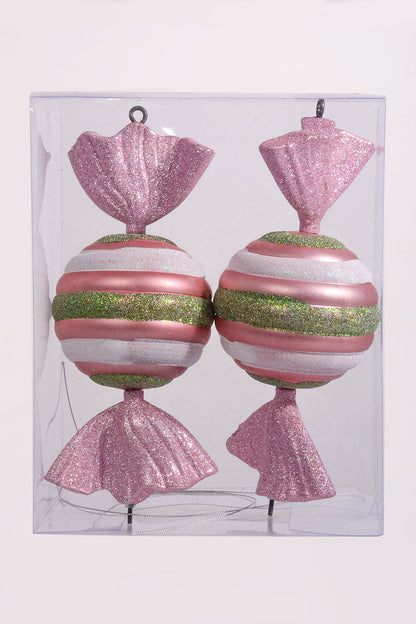 9.5" Plastic Candy Ornament with Glitter Pink/Green Box-2