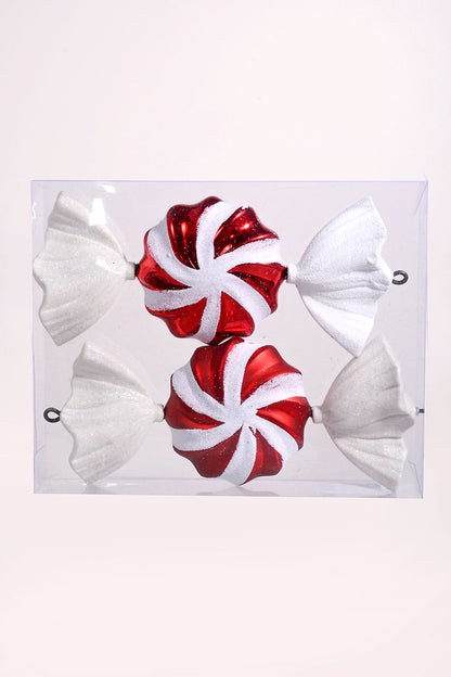 9.5" Candy Matt/Shiny Ornament with Glitter Red/White Pkg/2