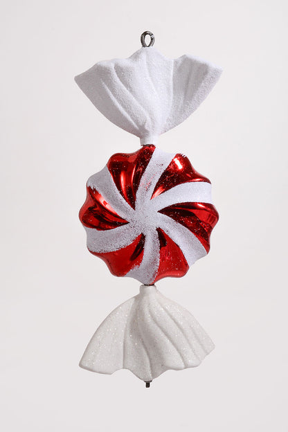 9.5" Candy Matt/Shiny Ornament with Glitter Red/White Pkg/2