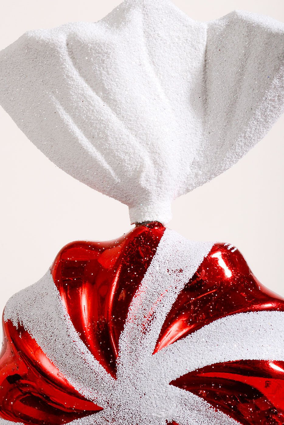 9.5" Candy Matt/Shiny Ornament with Glitter Red/White Pkg/2