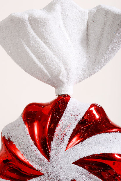 9.5" Candy Matt/Shiny Ornament with Glitter Red/White Pkg/2