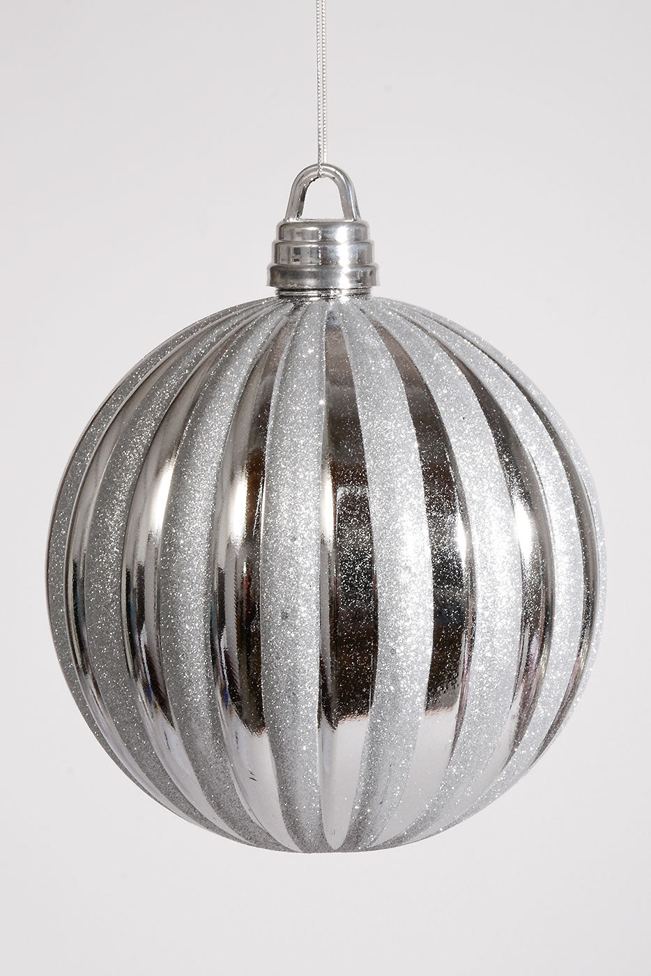 250Mm Plastic Shiny Pumpkin W/Glitter Ornament Silver