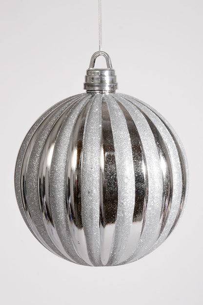250Mm Plastic Shiny Pumpkin W/Glitter Ornament Silver