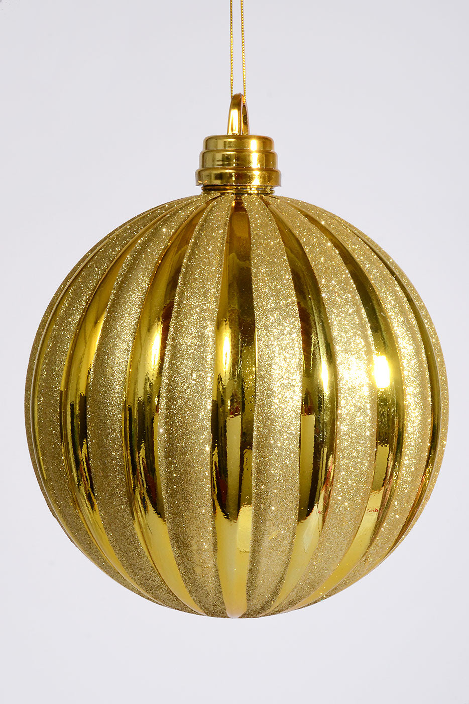 250Mm Plastic Shiny Pumpkin W/Glitter Ornament Gold