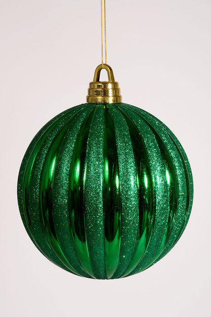250Mm Plastic Shiny Pumpkin W/Glitter Ornament Green