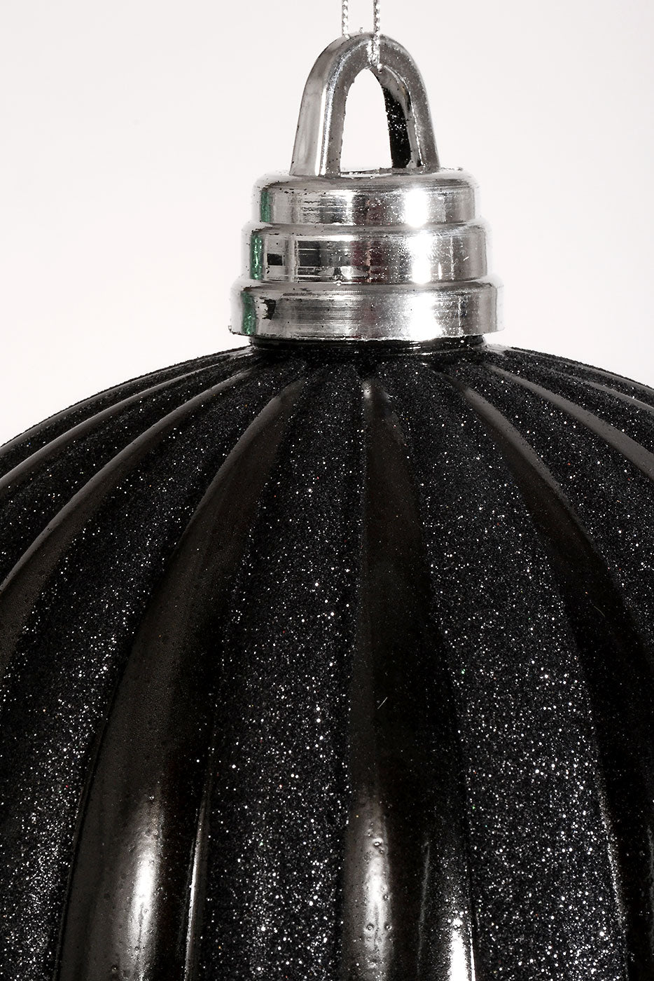 250Mm Plastic Shiny Pumpkin W/Glitter Ornament Black