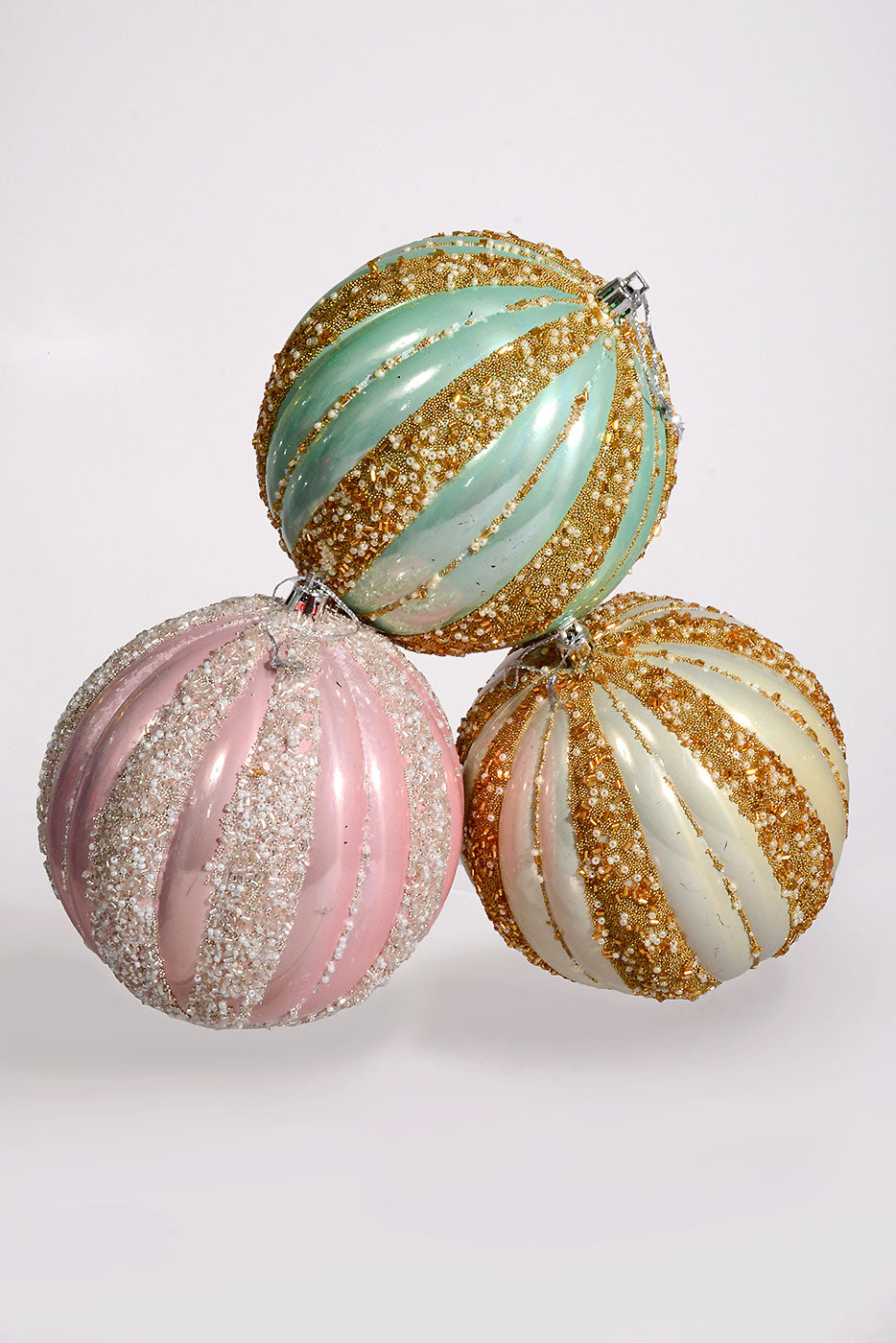 120Mm Plastic Pumpkin W/Sequin Ornament Pink/Cream/Mint Box-3