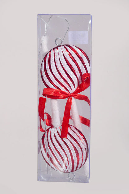 9" Lollipop Ornament With Glitter White/Red Pkg-2