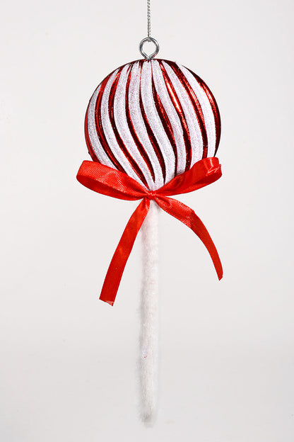 9" Lollipop Ornament With Glitter White/Red Pkg-2