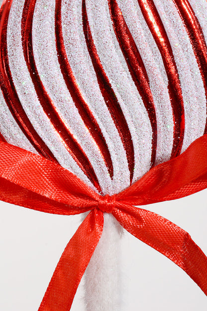 9" Lollipop Ornament With Glitter White/Red Pkg-2
