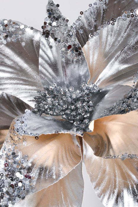 24" Metallic Sequin Edge Tips Poinsettia Silver