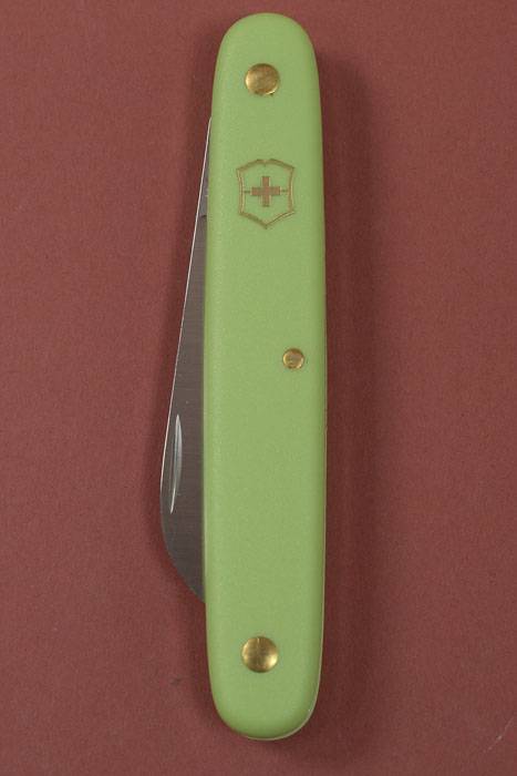 4" Swiss Floral Straight Knife Green Handle