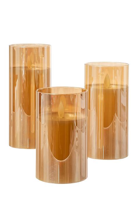 4/5/6" Remote Control Moving Flameless Led Pillar Candle Amber Pkg/3