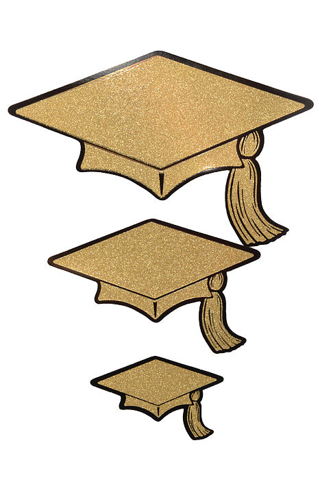 6.5"- 14.25" Glittered Foil Grad Cap Cutouts Black/Gold Set/6