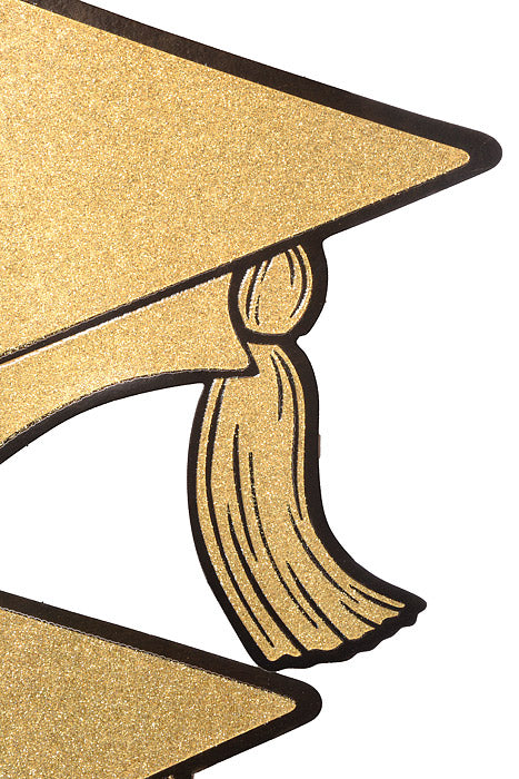 6.5"- 14.25" Glittered Foil Grad Cap Cutouts Black/Gold Set/6