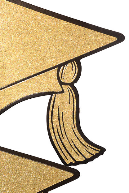 6.5"- 14.25" Glittered Foil Grad Cap Cutouts Black/Gold Set/6