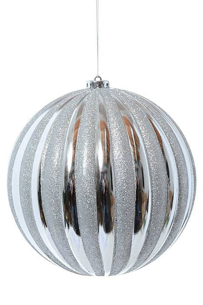 7.75" Shiny Pumpkin Ball W/glitter Silver