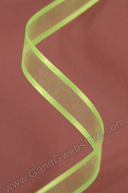 Wired Sheer Ribbon W/satin Edge Neon Green 