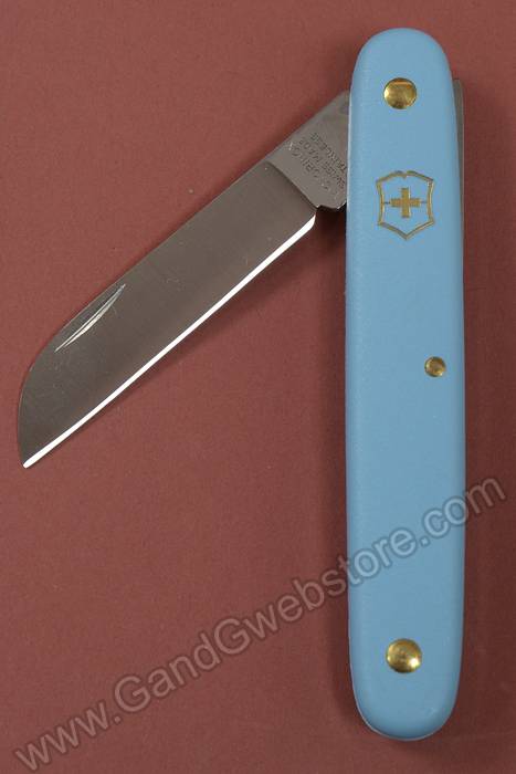 4" Swiss Floral Straight Knife Light Blue Handle