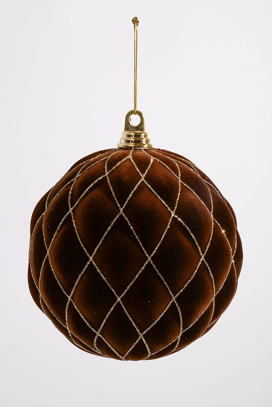 200Mm Flocked with Glitter Diamond Ball Ornament Chocolate