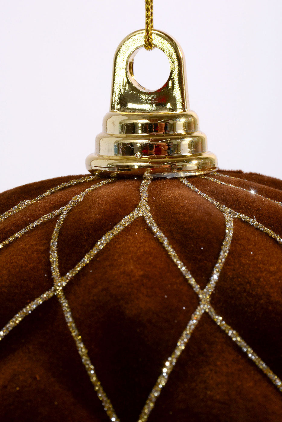200Mm Flocked with Glitter Diamond Ball Ornament Chocolate