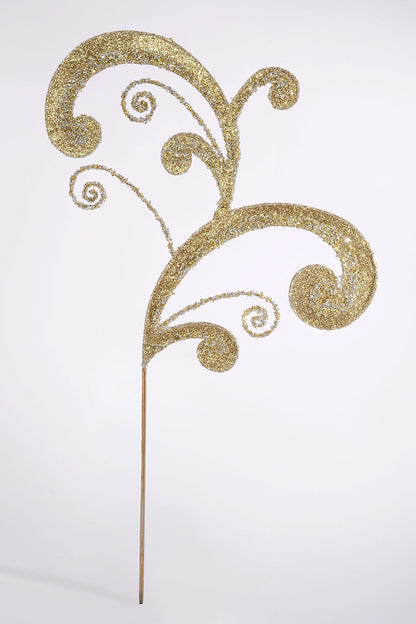 29" Metal Acanthus Scroll Glitter Spray Champagne