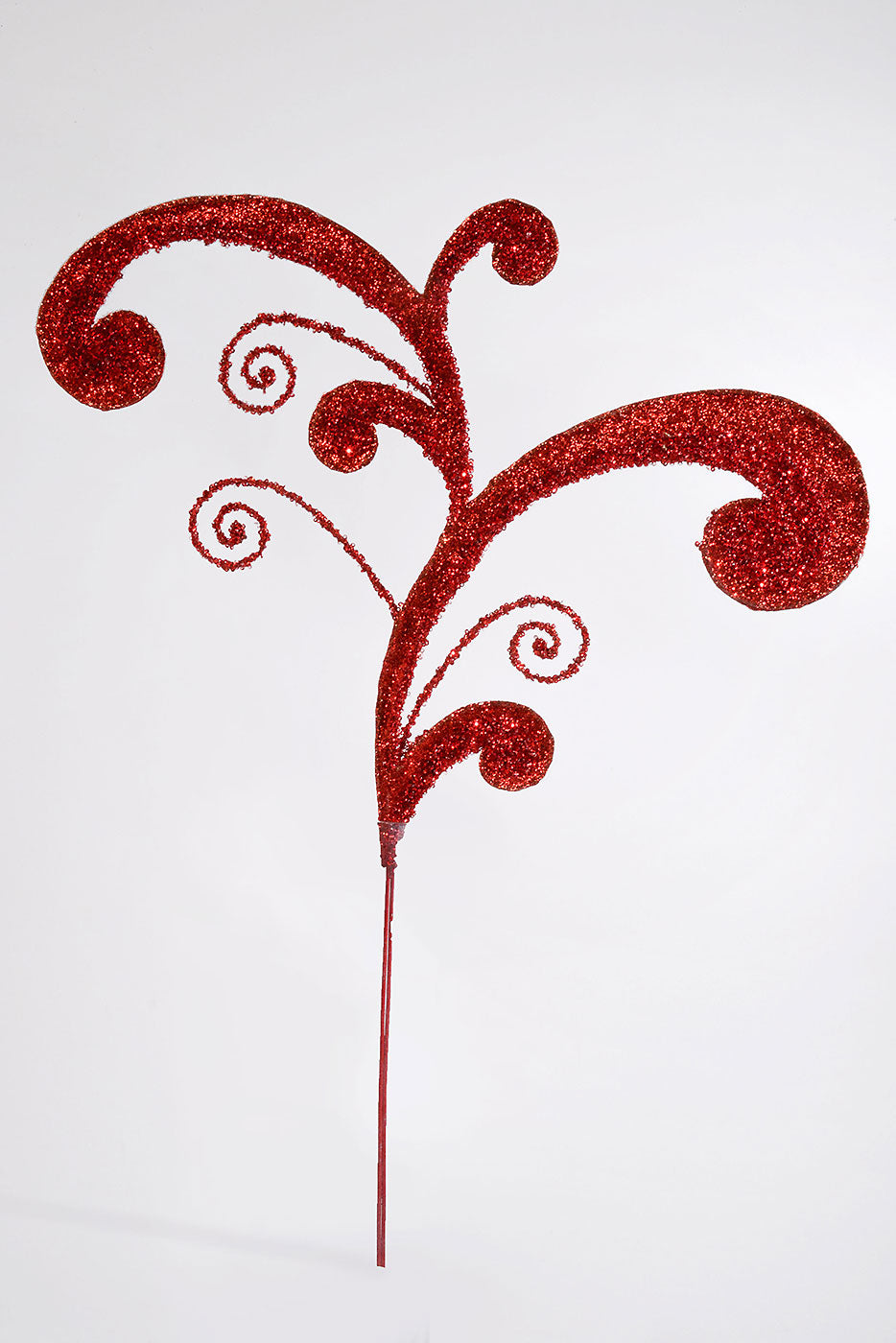 29" Metal Acanthus Scroll Glitter Spray Red