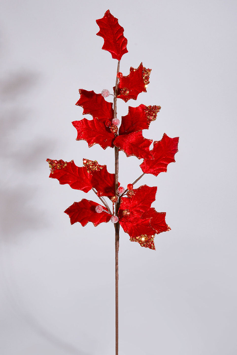 29" Velvet Holly Spray Red/Gold