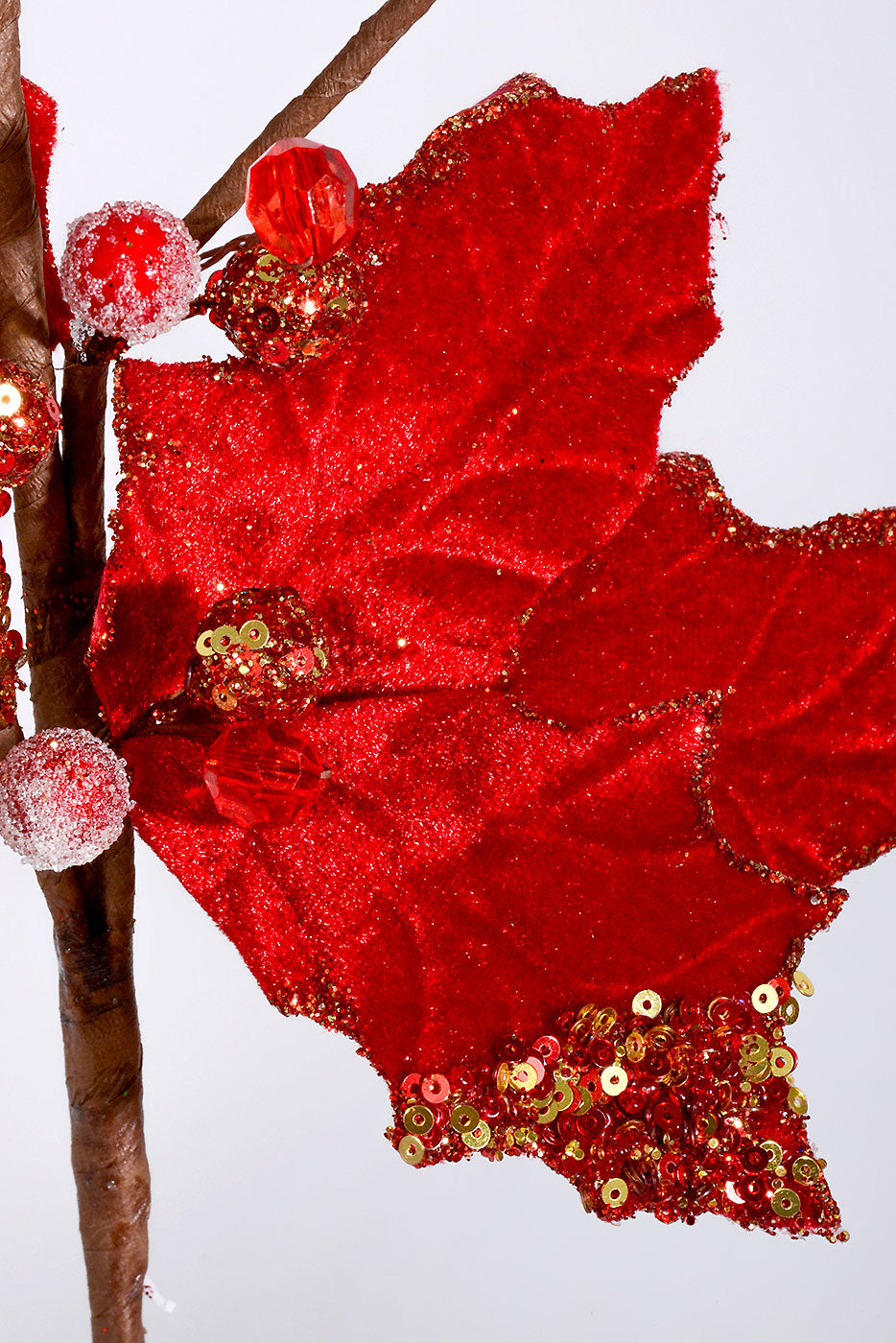 29" Velvet Holly Spray Red/Gold