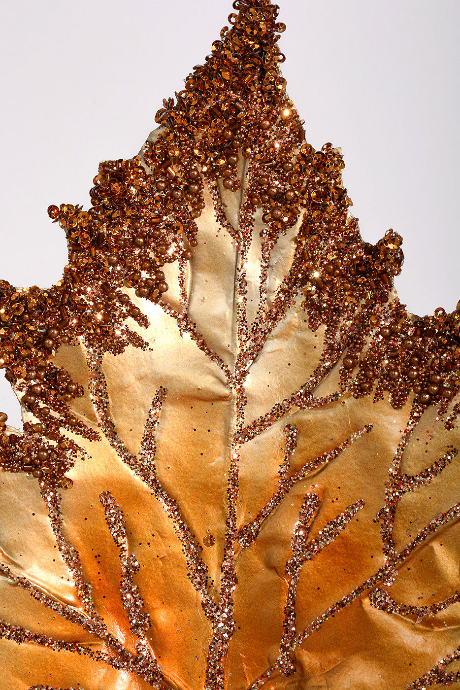 14" Beaded Faux Leather Leaf Ornament Brown