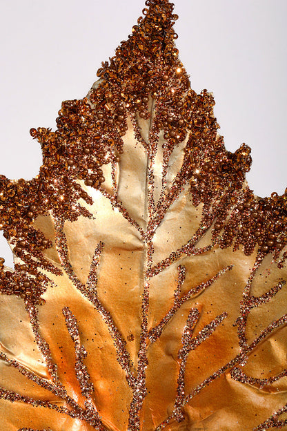 14" Beaded Faux Leather Leaf Ornament Brown
