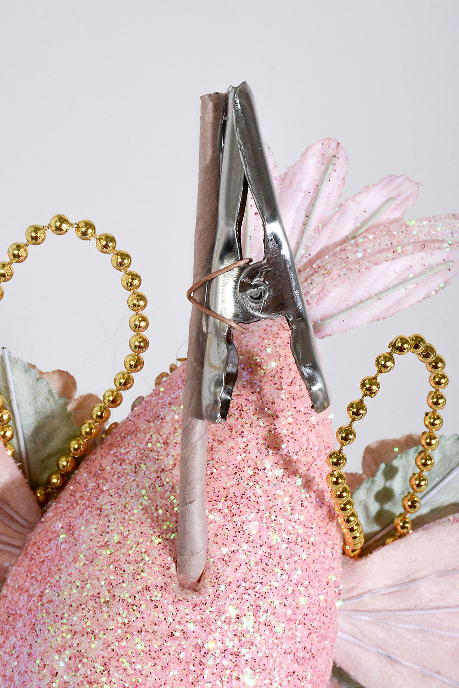 10" Glitter/Pearl Flower Bird Ornament Pink