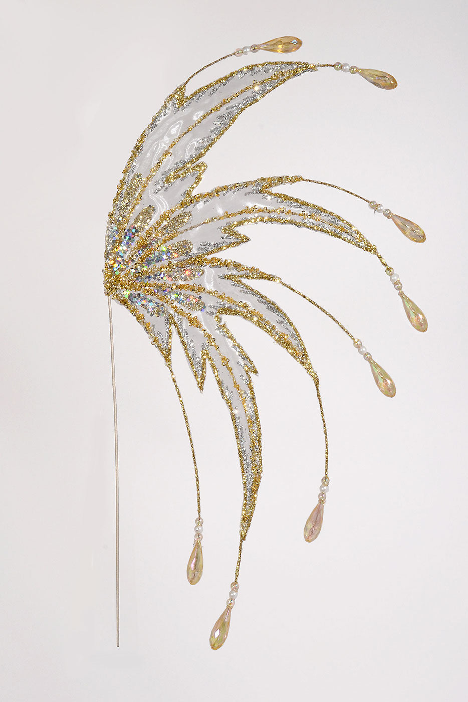 19" Beaded W/Glitter Angel Wing Ivory/Champagne