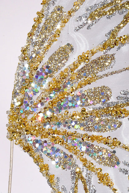 19" Beaded W/Glitter Angel Wing Ivory/Champagne