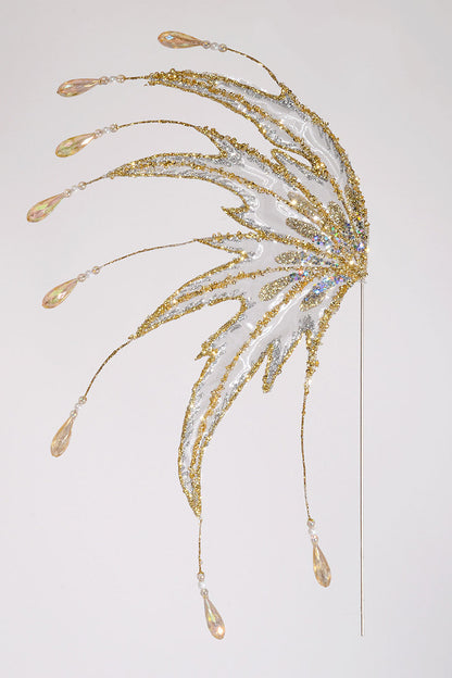 19" Beaded W/Glitter Angel Wing Ivory/Champagne