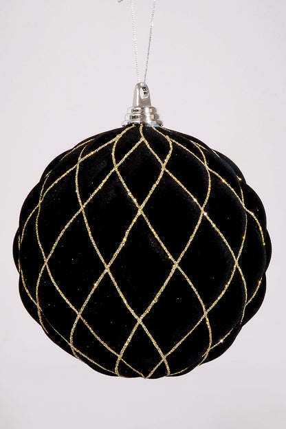 200Mm Flocked with Glitter Diamond Ball Ornament Black