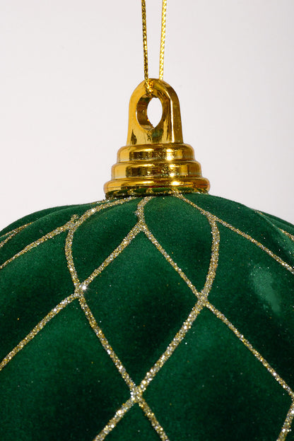 200Mm Flocked with Glitter Diamond Ball Ornament Dark Green