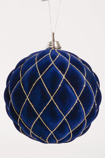 200Mm Flocked with Glitter Diamond Ball Ornament Midnight Blue