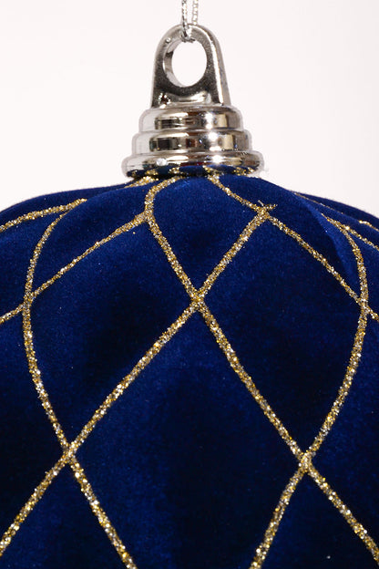 200Mm Flocked with Glitter Diamond Ball Ornament Midnight Blue