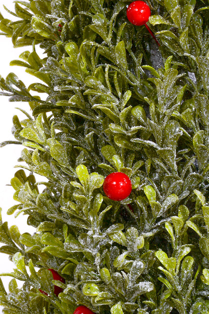 18" Frost Mica Water Proof Berry Boxwood Cone Tree Green