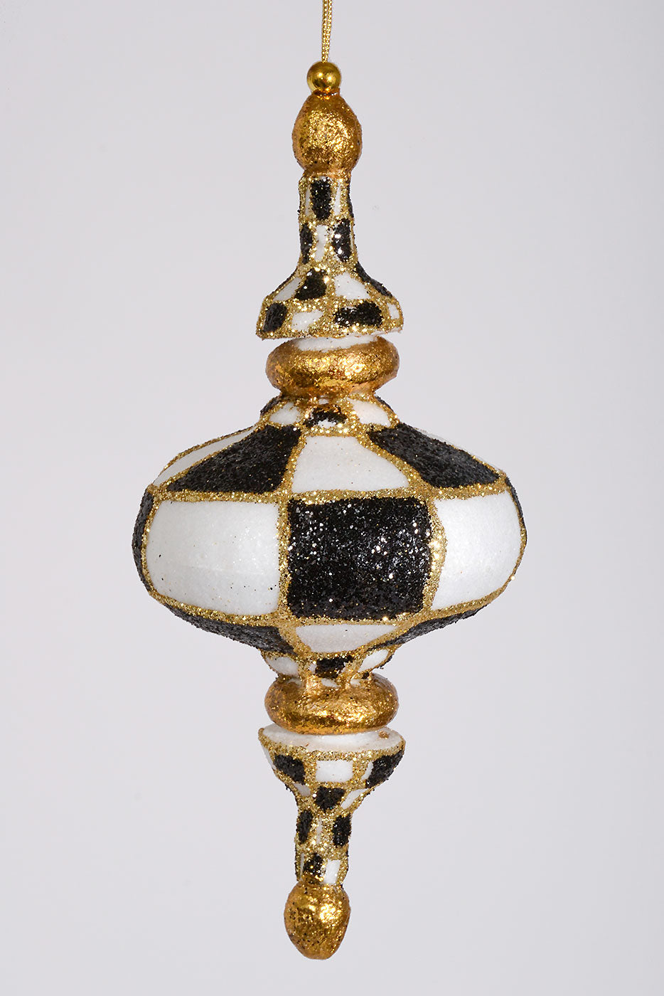 10.5" Harlequin Glitter Kismet Ornament Black/White