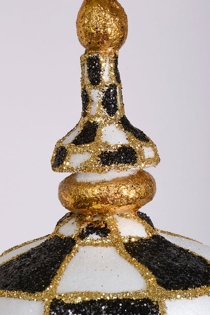 10.5" Harlequin Glitter Kismet Ornament Black/White