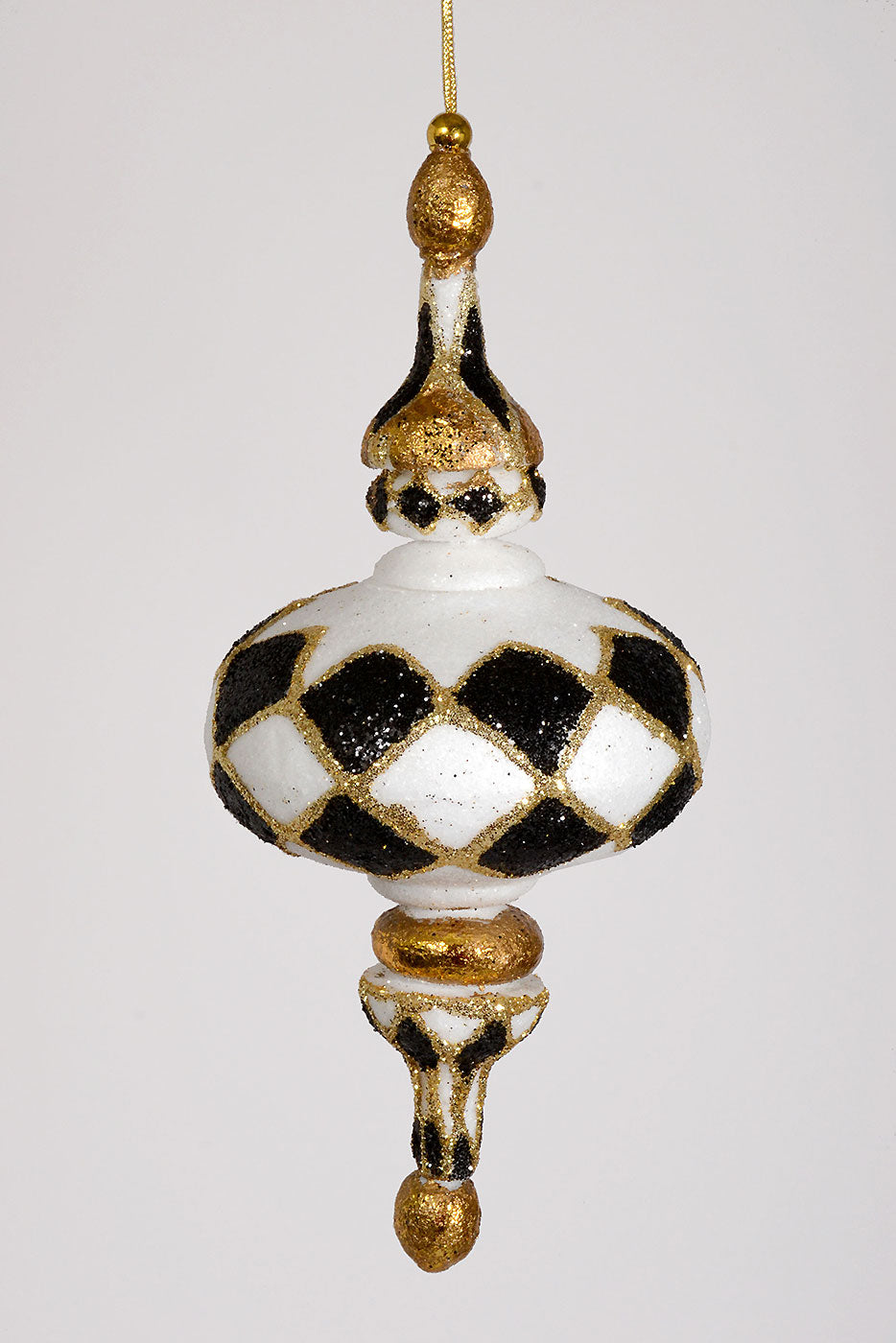 10.5" Harlequin Glitter Kismet Ornament Black/White