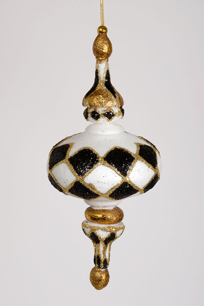10.5" Harlequin Glitter Kismet Ornament Black/White