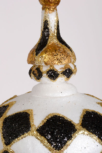 10.5" Harlequin Glitter Kismet Ornament Black/White